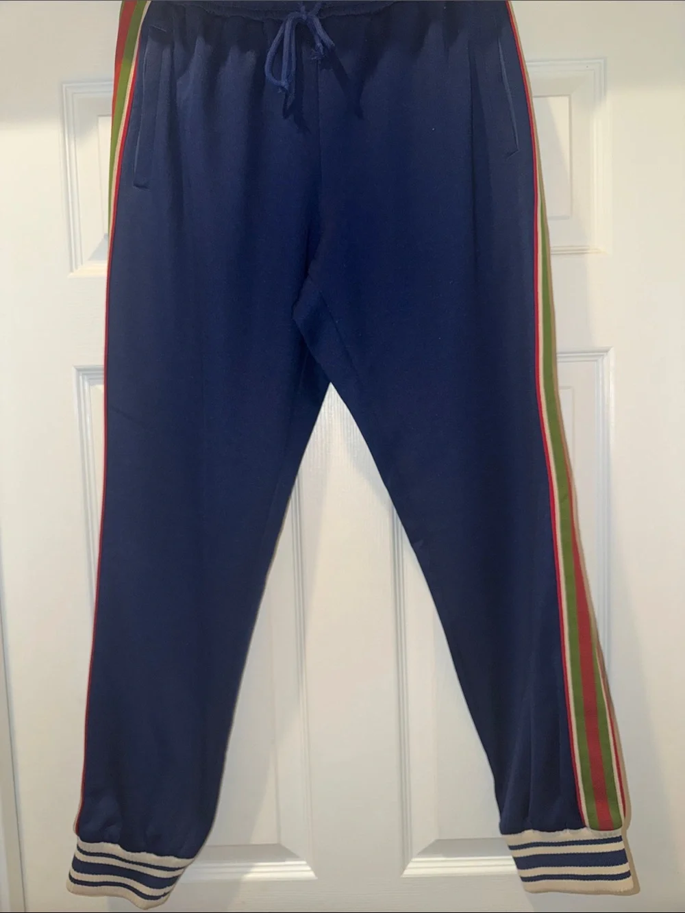 Gucci Navy Sweatpants with Red & Green Stripe